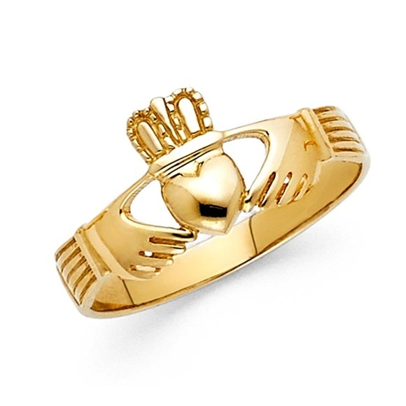 14k Yellow Gold Heart Crown Claddagh Engagement Ring
